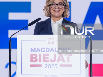 Magdalena Biejat (Candidate for the Office of President of the Republic of Poland) delivers a speech during the congress of the left-wing pa...