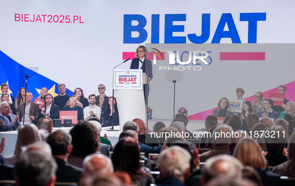 Magdalena Biejat (Candidate for the Office of President of the Republic of Poland) delivers a speech during the congress of the left-wing pa...