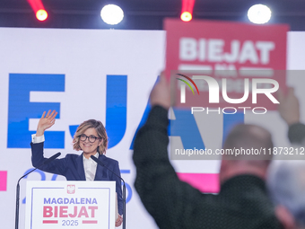 Magdalena Biejat (Candidate for the Office of President of the Republic of Poland) delivers a speech during the congress of the left-wing pa...