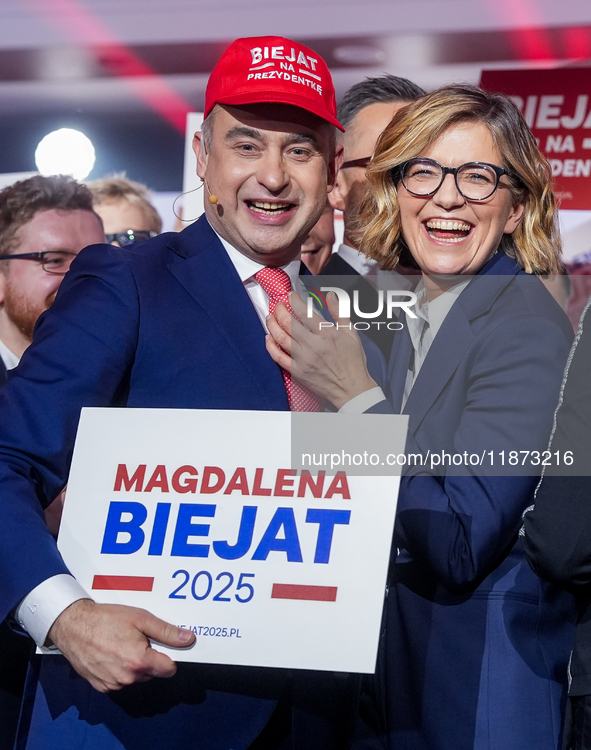 Krzysztof Gawkowski, Magdalena Biejat during the congress of the left-wing party ''Lewica'' where the party's candidate for the presidential...