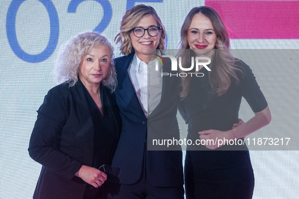 Katarzyna Kotula, Magdalena Biejat, Agnieszka Dziemianowicz-Bak during the congress of the left-wing party ''Lewica'' where the party's cand...