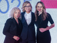 Katarzyna Kotula, Magdalena Biejat, Agnieszka Dziemianowicz-Bak during the congress of the left-wing party ''Lewica'' where the party's cand...