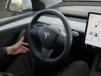 The images show the Tesla Model Y equipped with its Level 2 autonomous driving capabilities. The photos highlight the vehicle's logo, the na...