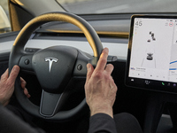 The images show the Tesla Model Y equipped with its Level 2 autonomous driving capabilities. The photos highlight the vehicle's logo, the na...