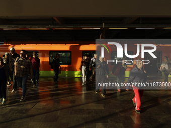 View of users of the Metro Collective Transport System in Mexico City, Mexico, on December 15, 2024. (