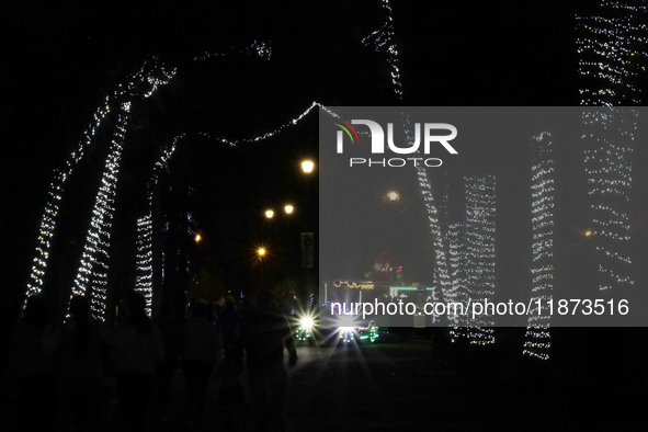 A view of a train in a Christmas village set up in the Tlahuac Forest in Mexico City, Mexico, on December 15, 2024. 