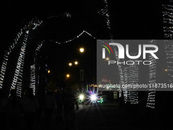 A view of a train in a Christmas village set up in the Tlahuac Forest in Mexico City, Mexico, on December 15, 2024. (