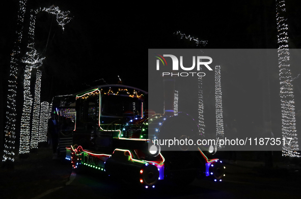 A view of a train in a Christmas village set up in the Tlahuac Forest in Mexico City, Mexico, on December 15, 2024. 