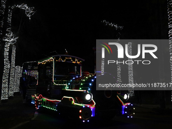 A view of a train in a Christmas village set up in the Tlahuac Forest in Mexico City, Mexico, on December 15, 2024. (