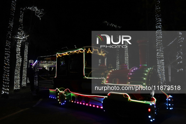 A view of a train in a Christmas village set up in the Tlahuac Forest in Mexico City, Mexico, on December 15, 2024. 