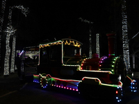 A view of a train in a Christmas village set up in the Tlahuac Forest in Mexico City, Mexico, on December 15, 2024. (