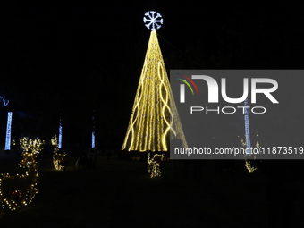 A view of a Christmas village set up in the Tlahuac Forest in Mexico City, Mexico, on December 15, 2024. (