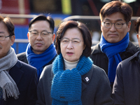 Chu Mi-ae, the head of the Democratic Party's Yoon Suk-yeol Rebellion Investigation Committee, along with about 20 lawmakers from the commit...