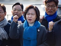 Chu Mi-ae, the head of the Democratic Party's Yoon Suk-yeol Rebellion Investigation Committee, along with about 20 lawmakers from the commit...