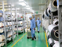 A worker works on the production line of a pharmaceutical packaging workshop in Lianyungang, China, on December 16, 2024. (