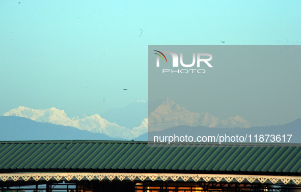 Mount Kangchenjunga is seen from Siliguri, India, on December 16, 2024. Kangchenjunga is the world's third highest mountain at 8,169 feet af...