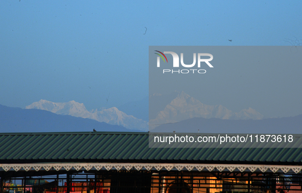 Mount Kangchenjunga is seen from Siliguri, India, on December 16, 2024. Kangchenjunga is the world's third highest mountain at 8,169 feet af...