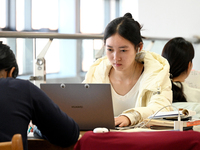 Students prepare for the 2025 national postgraduate entrance exam at Hebei University of Engineering in Handan, China, on December 16, 2024....