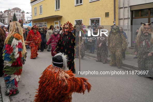 The Perchtenlauf is a centuries-old winter parade tradition held in Grafing, Bavaria, Germany, on December 15, 2024. Participants, adorned i...