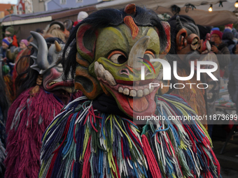 The Perchtenlauf is a centuries-old winter parade tradition held in Grafing, Bavaria, Germany, on December 15, 2024. Participants, adorned i...