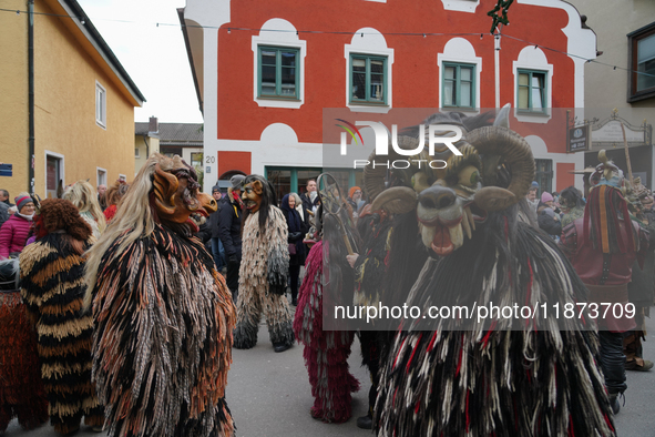 The Perchtenlauf is a centuries-old winter parade tradition held in Grafing, Bavaria, Germany, on December 15, 2024. Participants, adorned i...