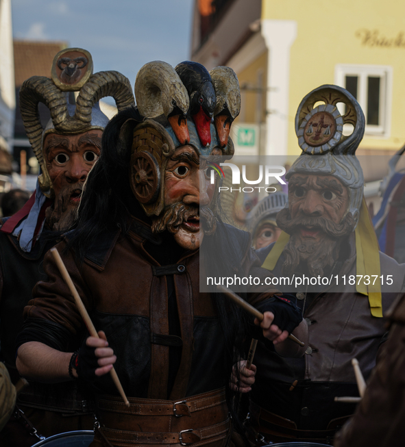 The Perchtenlauf is a centuries-old winter parade tradition held in Grafing, Bavaria, Germany, on December 15, 2024. Participants, adorned i...