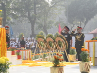 Bangladesh military officer Aminur Rahman and Indian army officer MS Dhillon place a wreath and pay tribute on the occasion of 'Vijay Diwas'...