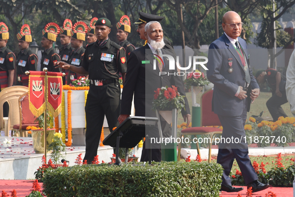 Bangladesh delegates pay tribute by placing a wreath on the occasion of 'Vijay Diwas' at the Eastern Command headquarters of the Indian Army...