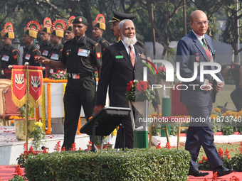 Bangladesh delegates pay tribute by placing a wreath on the occasion of 'Vijay Diwas' at the Eastern Command headquarters of the Indian Army...