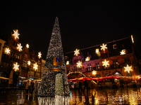 Light sculptures in different shapes are placed around the city center to celebrate Christmas in Nijmegen, on December 15, 2024. (