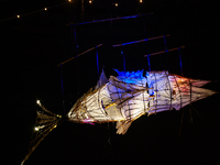 Light sculptures in different shapes are placed around the city center to celebrate Christmas in Nijmegen, on December 15, 2024. (