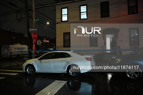 NYPD crime scene investigators investigate where a 32-year-old woman is found dead and a 49-year-old man is wounded in a shooting in College...