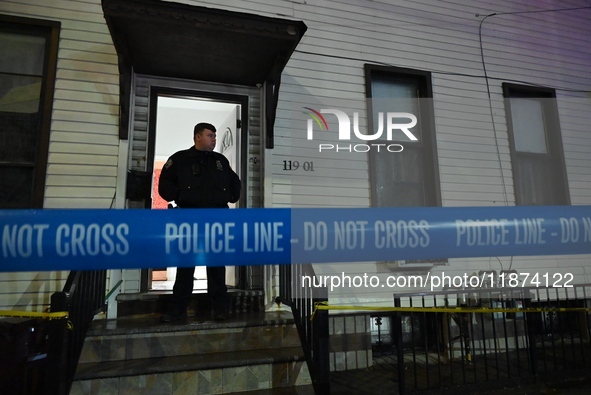 NYPD crime scene investigators investigate where a 32-year-old woman is found dead and a 49-year-old man is wounded in a shooting in College...