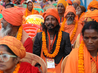 Members of Hindu Suraksha Samiti attend a protest meeting against the recent arrest of ISKCON Bangladesh priest Chinmoy Krishna Das by Dhaka...