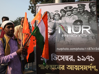 A member of Hindu Suraksha Samiti attends a protest meeting against the recent arrest of ISKCON Bangladesh priest Chinmoy Krishna Das by Dha...