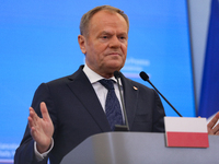 In Warsaw, Poland, on December 12, 2024, Prime Minister of Poland Donald Tusk meets with President of the French Republic Emmanuel Macron at...