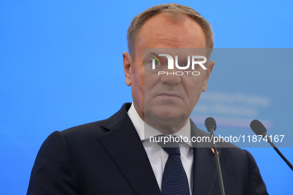 In Warsaw, Poland, on December 12, 2024, Prime Minister of Poland Donald Tusk meets with President of the French Republic Emmanuel Macron at...