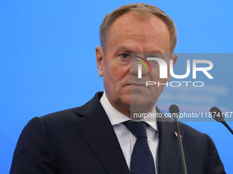 In Warsaw, Poland, on December 12, 2024, Prime Minister of Poland Donald Tusk meets with President of the French Republic Emmanuel Macron at...