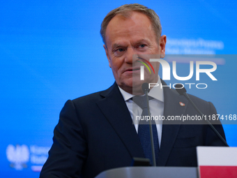 In Warsaw, Poland, on December 12, 2024, Prime Minister of Poland Donald Tusk meets with President of the French Republic Emmanuel Macron at...