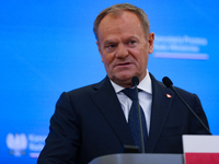 In Warsaw, Poland, on December 12, 2024, Prime Minister of Poland Donald Tusk meets with President of the French Republic Emmanuel Macron at...