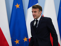 In Warsaw, Poland, on December 12, 2024, French President Emmanuel Macron meets with Polish Prime Minister Donald Tusk at the Chancellery of...