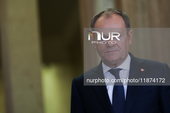 In Warsaw, Poland, on December 12, 2024, Prime Minister of Poland Donald Tusk meets with President of the French Republic Emmanuel Macron at...