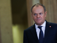 In Warsaw, Poland, on December 12, 2024, Prime Minister of Poland Donald Tusk meets with President of the French Republic Emmanuel Macron at...