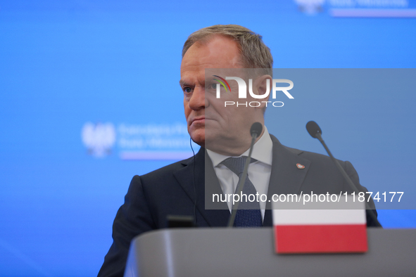 In Warsaw, Poland, on December 12, 2024, Prime Minister of Poland Donald Tusk meets with President of the French Republic Emmanuel Macron at...