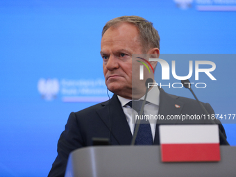 In Warsaw, Poland, on December 12, 2024, Prime Minister of Poland Donald Tusk meets with President of the French Republic Emmanuel Macron at...