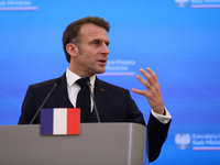 In Warsaw, Poland, on December 12, 2024, French President Emmanuel Macron meets with Polish Prime Minister Donald Tusk at the Chancellery of...