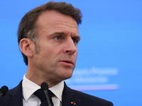 In Warsaw, Poland, on December 12, 2024, French President Emmanuel Macron meets with Polish Prime Minister Donald Tusk at the Chancellery of...