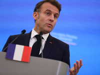 In Warsaw, Poland, on December 12, 2024, French President Emmanuel Macron meets with Polish Prime Minister Donald Tusk at the Chancellery of...