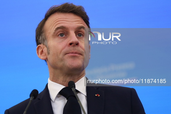 In Warsaw, Poland, on December 12, 2024, French President Emmanuel Macron meets with Polish Prime Minister Donald Tusk at the Chancellery of...