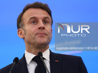 In Warsaw, Poland, on December 12, 2024, French President Emmanuel Macron meets with Polish Prime Minister Donald Tusk at the Chancellery of...